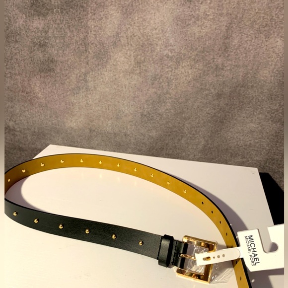 Michael Kors Accessories - NEW MICHAEL KORS WOMEN LEATHER BELT W GOLD STUD AND BUCKLE BLACK Sz Medium